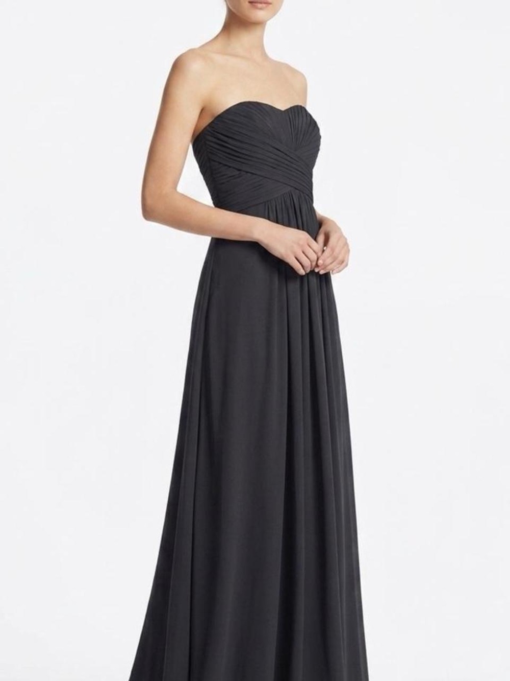 David's Bridal Black Strapless Ruched Sweetheart Maxi Gown